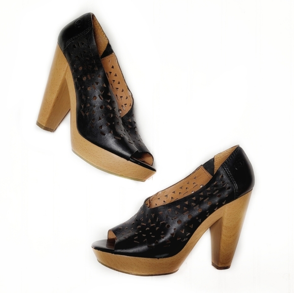 Lucky Brand Shoes - Lucky Brand Black Marlene Laser Cut Wooden Heels